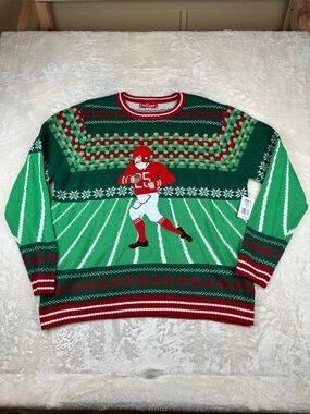 Festive Green Football Graphic Crewneck Sweater by